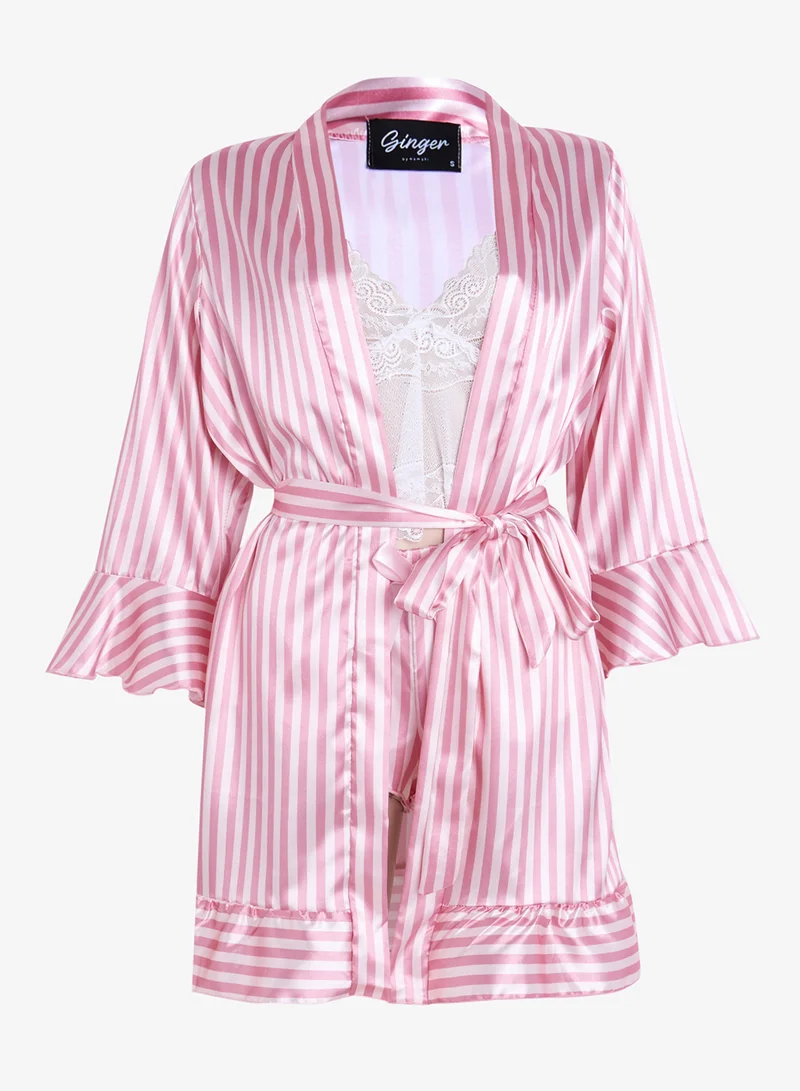 جينجر 3PC Lace Corset Bodice Bra & Short Set with Robe